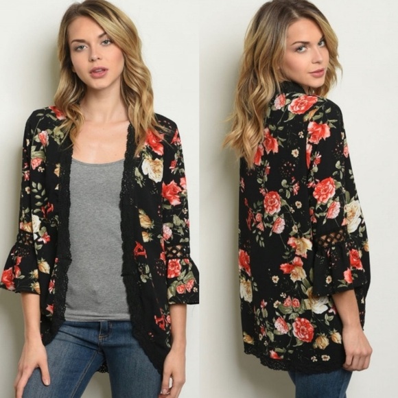 Sweet Claire Tops - Sweet claire floral bell sleeve kimono